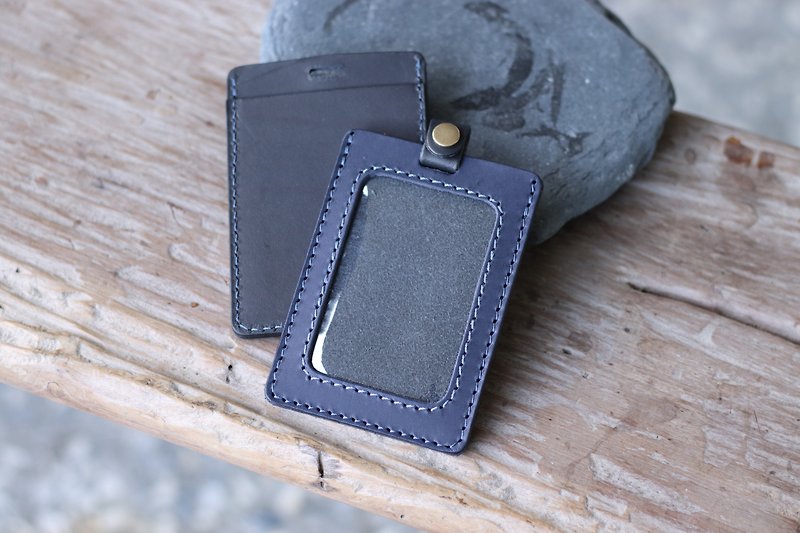[Integrated into the new product page] Black and blue color contrast | Double-layer vegetable tanned leather identification card set 2.0 | GOGORO card - ที่ใส่บัตรคล้องคอ - หนังแท้ สีน้ำเงิน