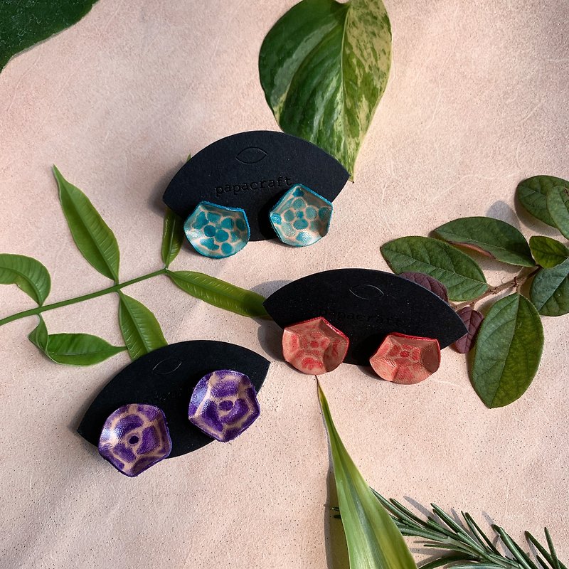 Morning glory earrings / Leather Hand craft / Design by nature. - Earrings & Clip-ons - Genuine Leather Multicolor