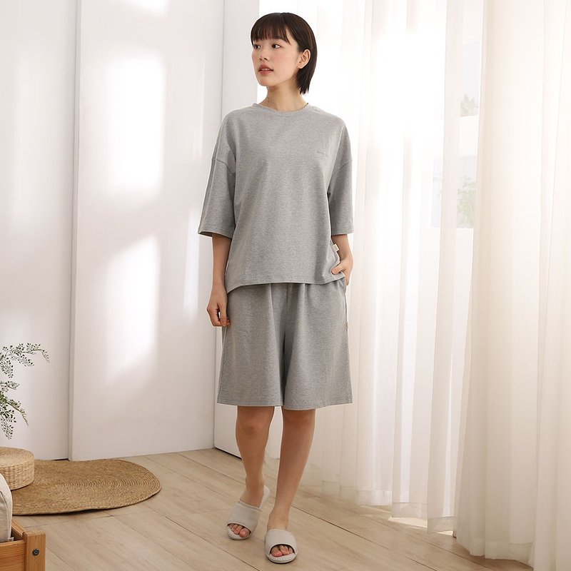 MIT有機棉側開衩五分袖上衣套裝-共2色 - 睡衣/居家服 - 棉．麻 多色