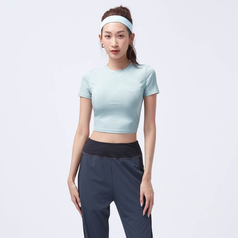 COZEE-抗菌緹花合身上衣-沌灰綠 - 女 T 恤 - 聚酯纖維 綠色