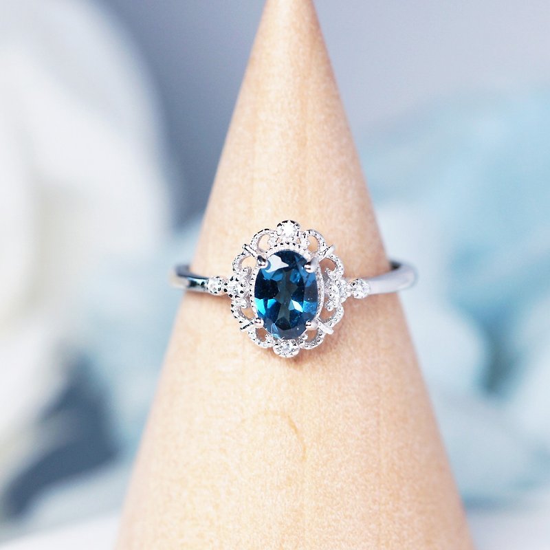 蕾絲邊藍托帕石戒指 - 可調式FreeSize -11月誕生石Topaz - 戒指 - 半寶石 藍色