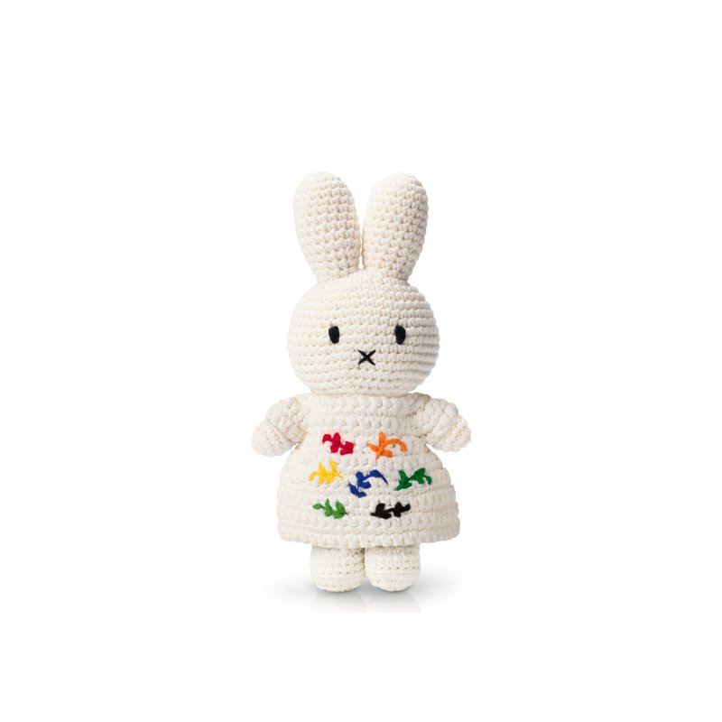 荷蘭 Just Dutch | Miffy 米飛 編織娃娃和她的馬諦斯小麥束洋裝 - 公仔/玩偶 - 棉．麻 白色