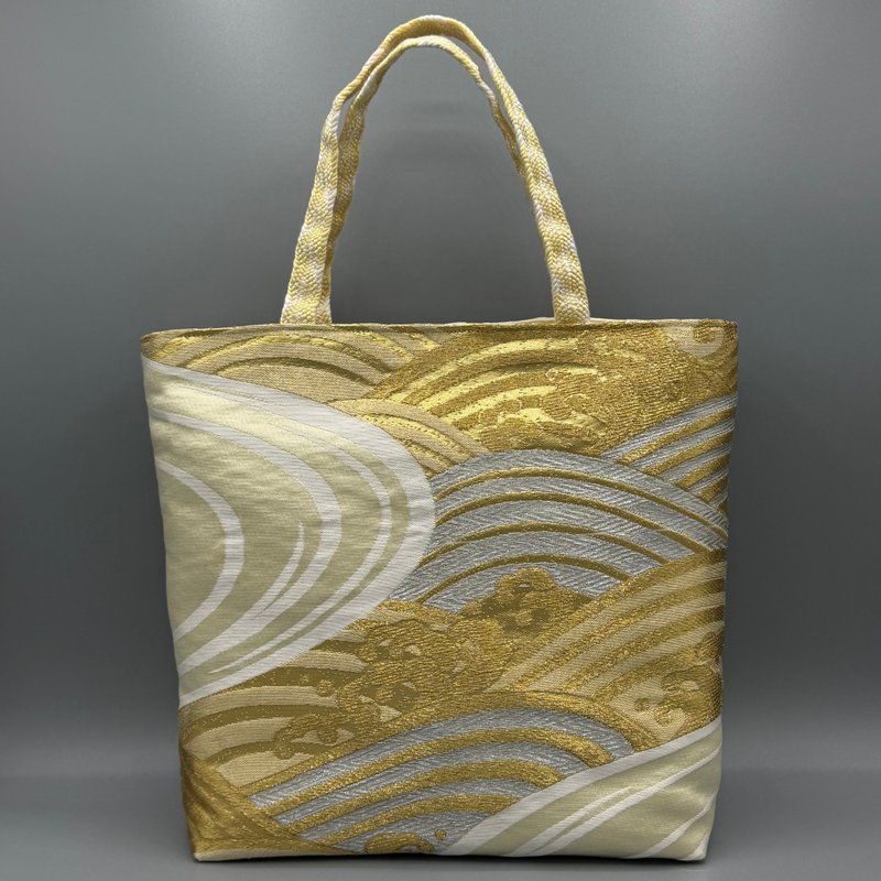 着物 帯 帯締め ハンドメイド トートバッグ リメイク 黄色 金 - 手提包/手提袋 - 絲．絹 金色