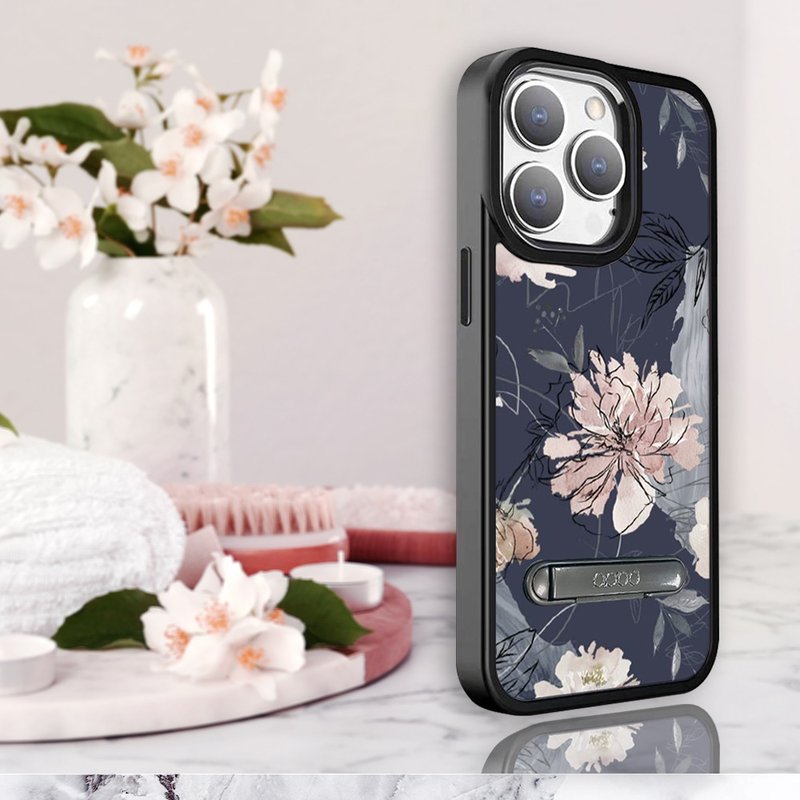 iPhone 15 14系列 軍規防摔鋁合金鏡頭框立架手機殼-繪花 - 手機殼/手機套 - 其他材質 多色