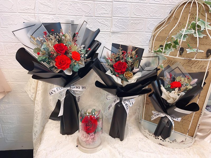 |バレンタインデー限定|不滅のレッドローズガラスカップ - ドライフラワー・ブーケ - 寄せ植え・花 