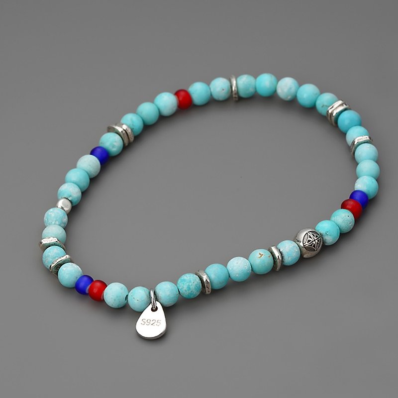 Natural ore turquoise glass bracelet Weishi VISHI design retro neutral couple men and women trendy brand beads