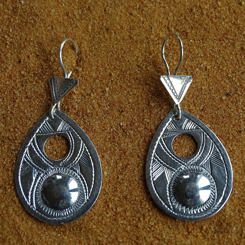 【Drop】Tuareg Silver Jewelry-African Desert Handicraft Art - ต่างหู - เงินแท้ สีเงิน
