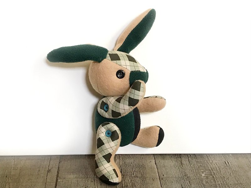 POPO│ Alice rabbit │ hand made. Rural grid style - Stuffed Dolls & Figurines - Cotton & Hemp Khaki