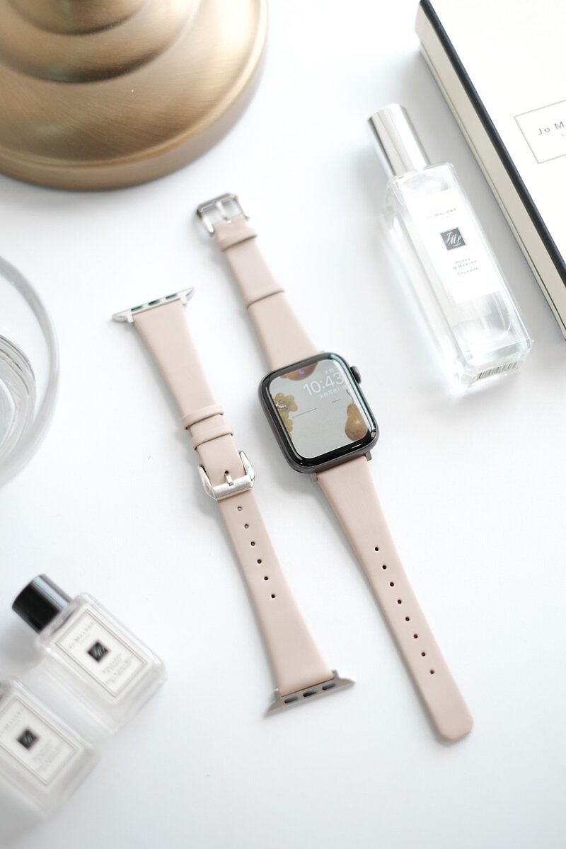 Apple Watch Textured Fine Silk Silk Leather Strap Warm Soft Sand - Watchbands - Genuine Leather Khaki