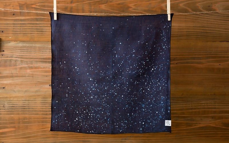 Genuine indigo tie-dye organic Linen handkerchief starry sky