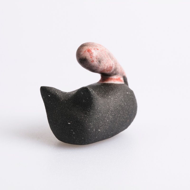沒臉的貓系列—粉尾黑色貓貓 - 擺飾/家飾品 - 陶 黑色