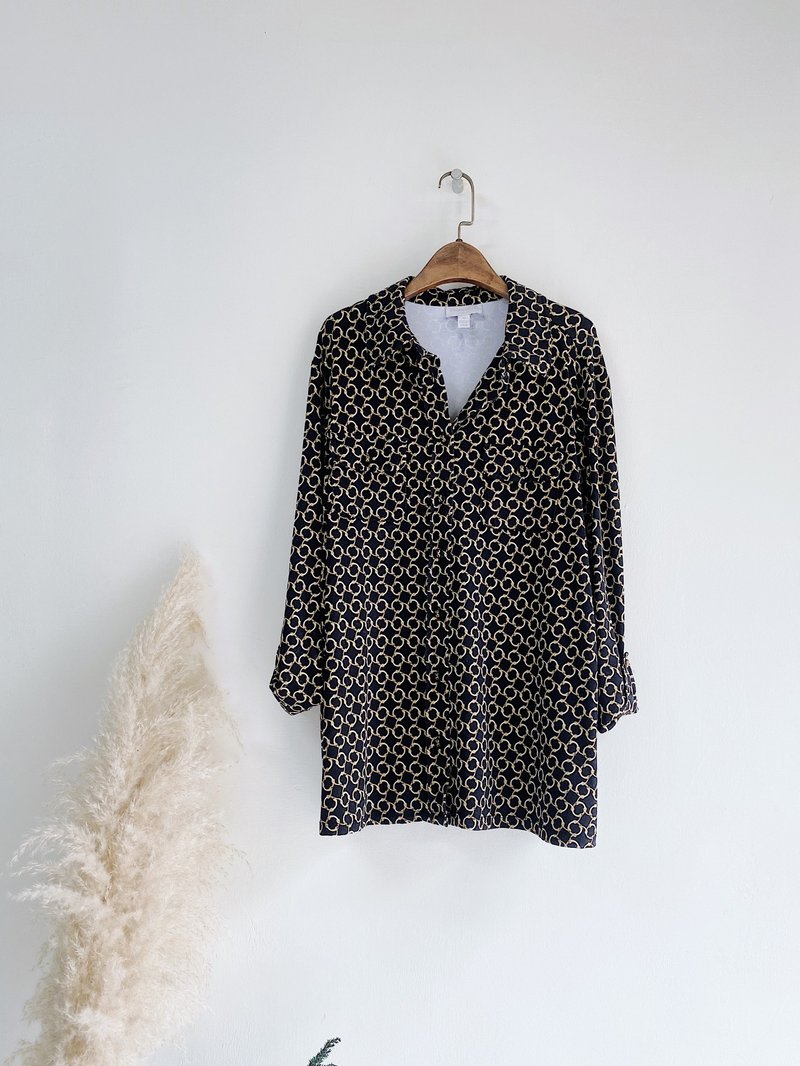 charter club 滿版鎖鏈青澀 古著彈性萊卡襯衫上衣 vintage Shirt - 女襯衫 - 其他人造纖維 黑色
