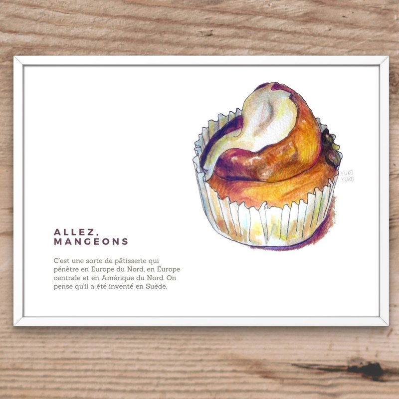 Set of 3 postcards of cinnamon rolls for interior decoration as a gift - การ์ด/โปสการ์ด - กระดาษ ขาว