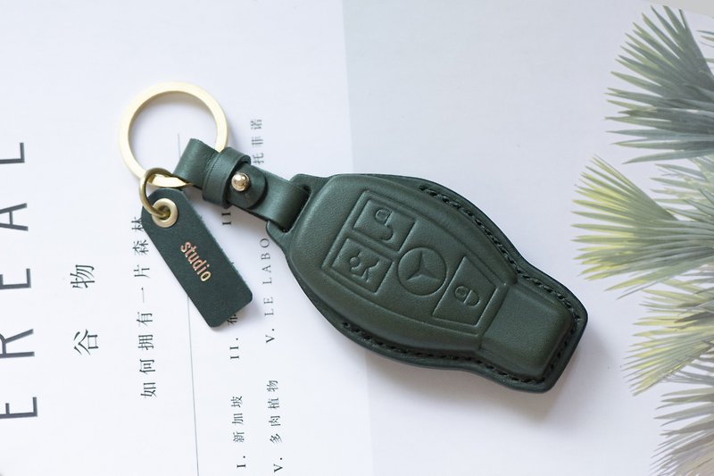 BENZ Vegetable Tanned Leather Foil Stamping Key Holder/Three Buttons/C Series - Keychains - Genuine Leather 