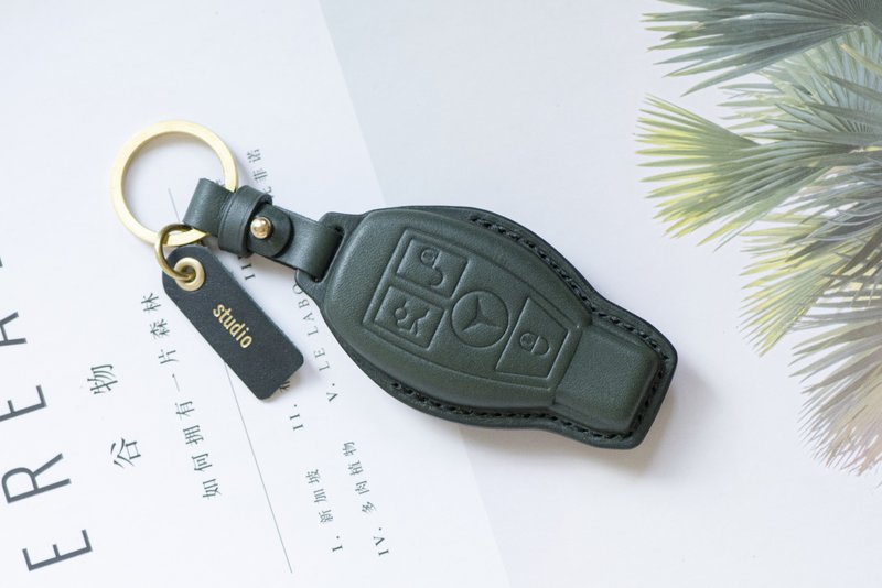 BENZ賓士汽車植鞣皮燙金鑰匙套/三鍵/C系列 - 鑰匙圈/鑰匙包 - 真皮 