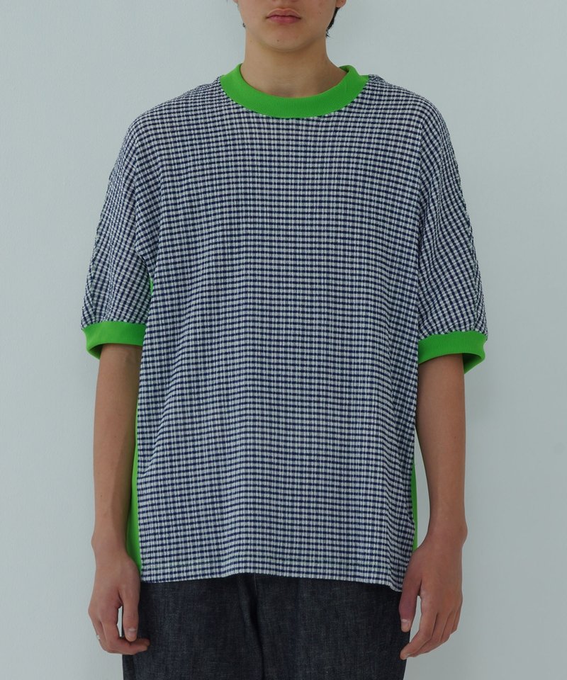 CHECK SHORT SLEEVE T-SHIRT　チェック ショートスリーブ Tシャツ - 女 T 恤 - 聚酯纖維 藍色