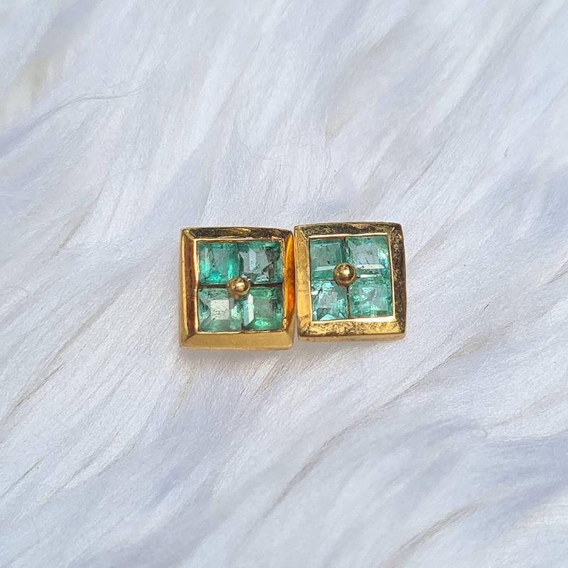 Zambian emerald invisible settings silver with gold-plated stud earrings
