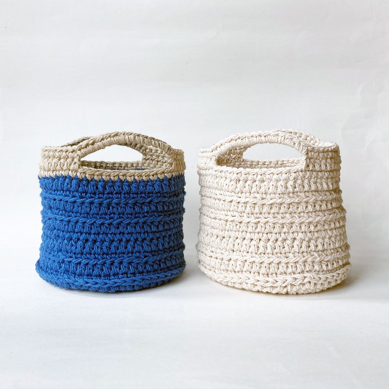 編織收納籃 雙手把置物籃 100%棉線手工編織 生活小物 花盆收納 - 居家收納/收納盒/儲物盒 - 棉．麻 多色