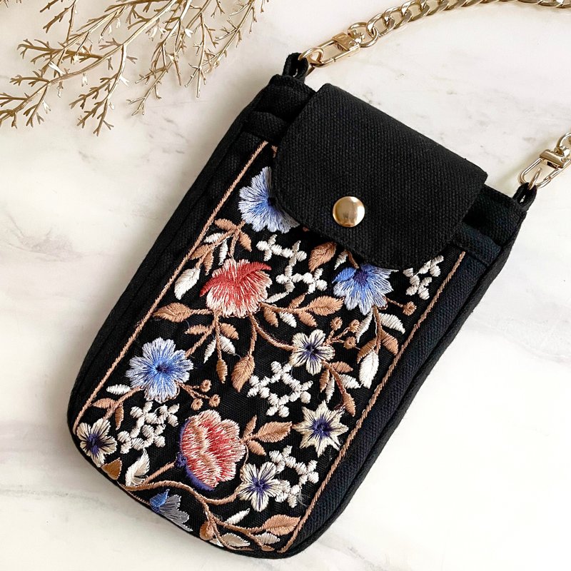 Mobile phone case | Cell Phone Purse | India Embroidery ribbon trims | Handmade - Messenger Bags & Sling Bags - Other Materials Black