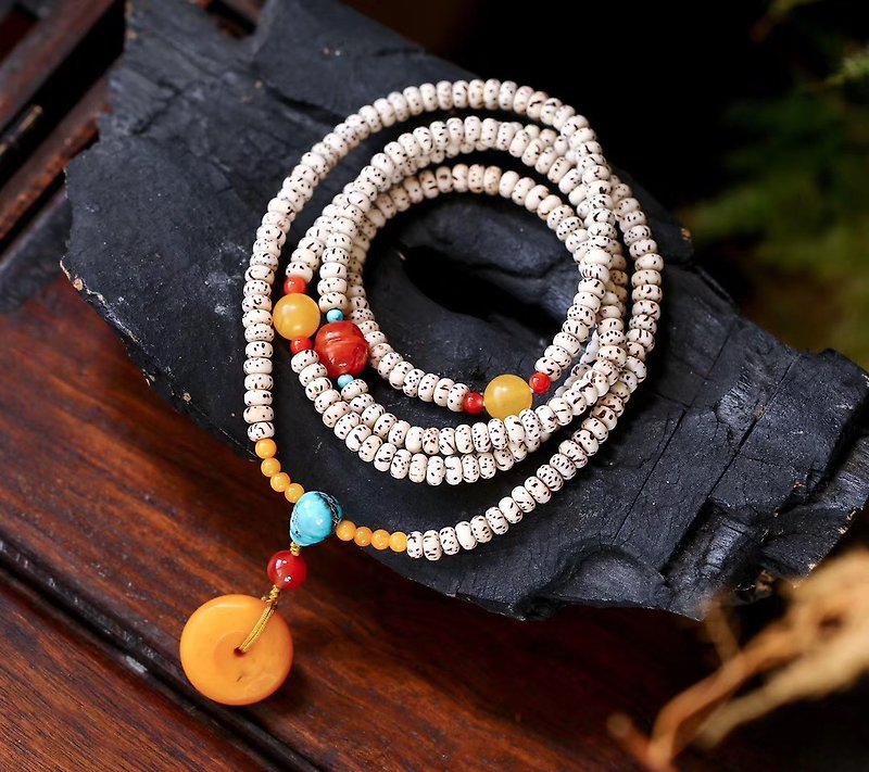 [Welfare price] original natural Xingyue Bodhi four-ring bracelet can be used as a necklace / with old beeswax safety buckle - Bracelets - Semi-Precious Stones 