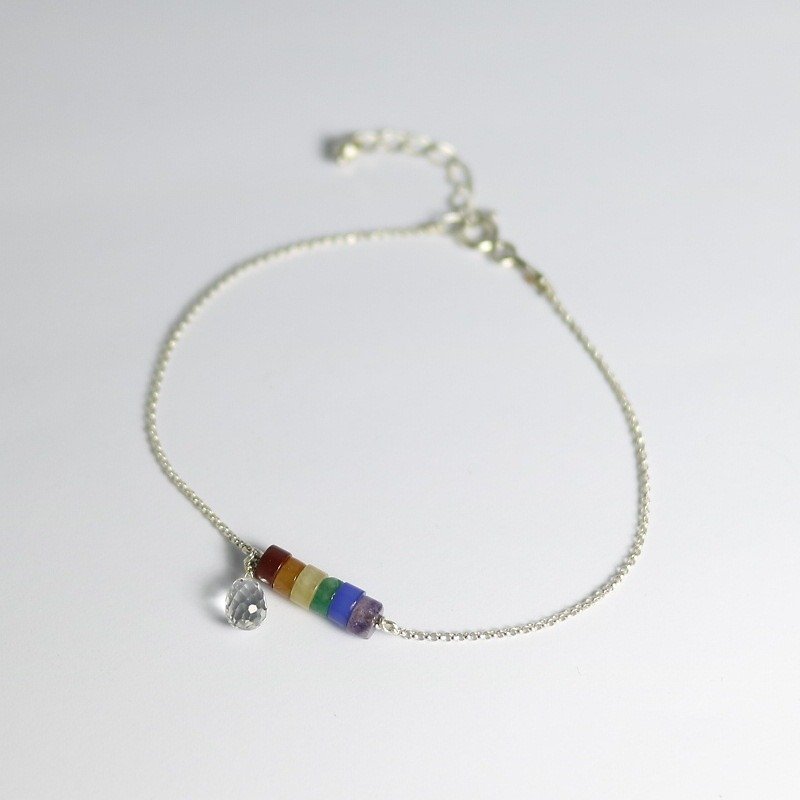 Rainbow Rainbow natural stone sterling silver bracelet _ white crystal _ agate _ topaz _ Stone_ purple jade free