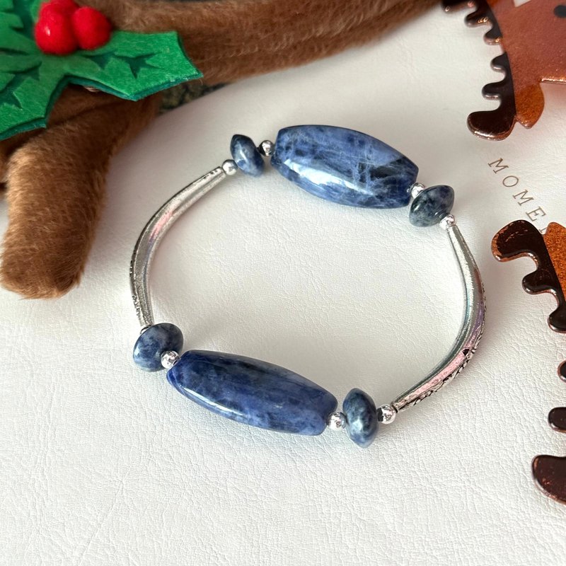 [Christmas Gift] Blue Stone| Silver Bracelet to dispel stress and strengthen courage [Clear yourself] - Bracelets - Semi-Precious Stones Blue