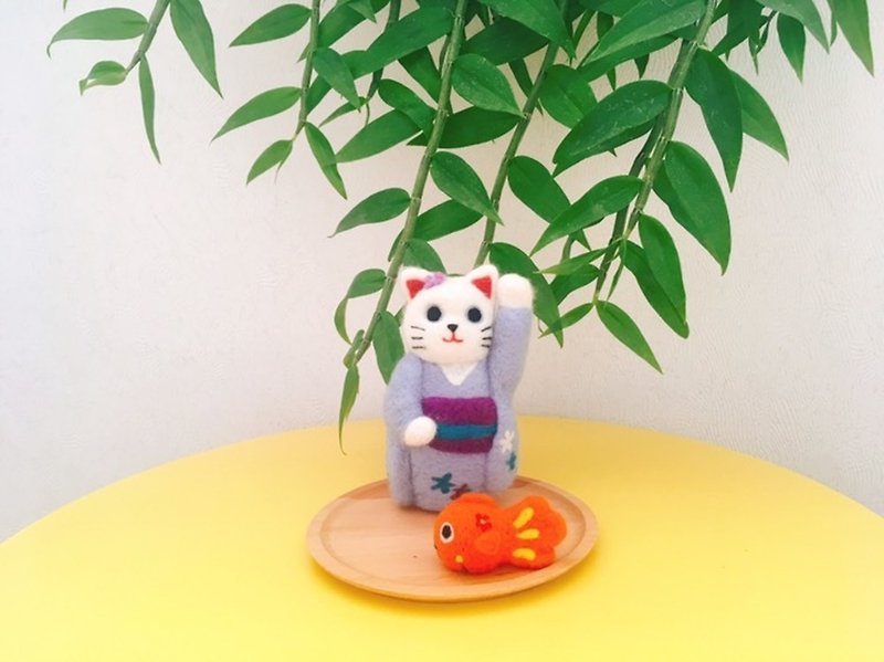 日本和服招財貓 羊毛氈名片盤 飾品盤 零錢盤 多功能木盤 擺飾 - 裝飾/擺設  - 羊毛 紫色