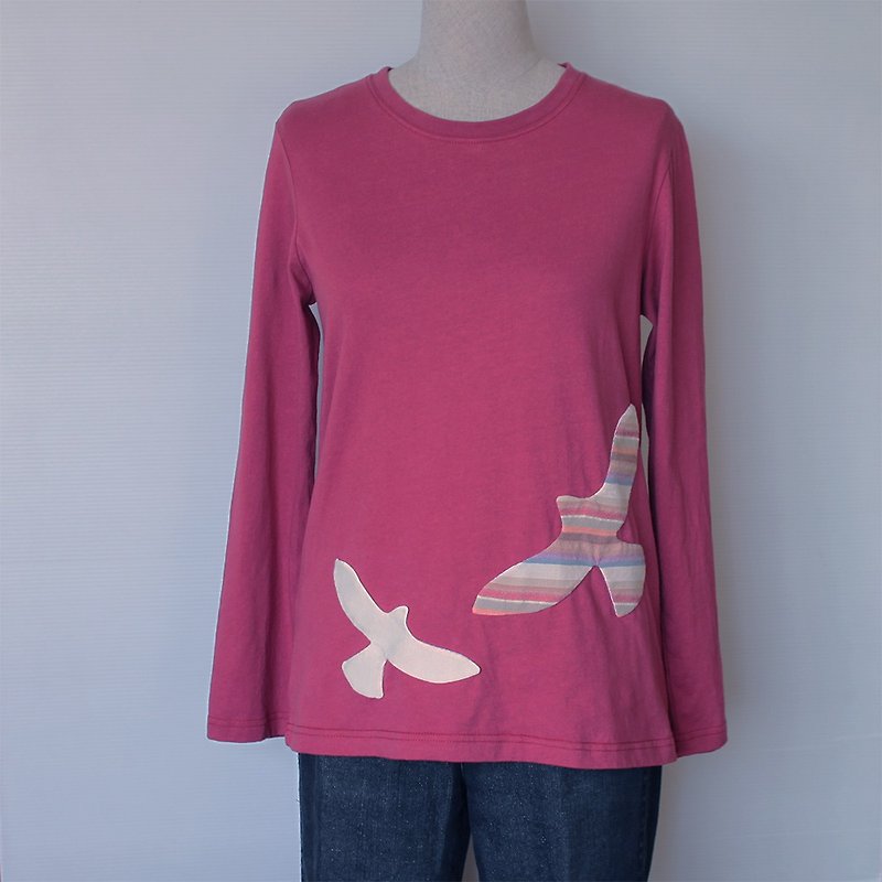 Flying Eagle Long Sleeve T-shirt - เสื้อยืดผู้หญิง - ผ้าฝ้าย/ผ้าลินิน สีแดง