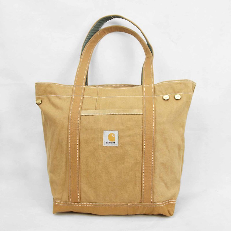 Tsubasa.Y Antique House Carhartt011 khaki remanufactured canvas bag, shoulder bag - กระเป๋าถือ - ผ้าฝ้าย/ผ้าลินิน สีกากี