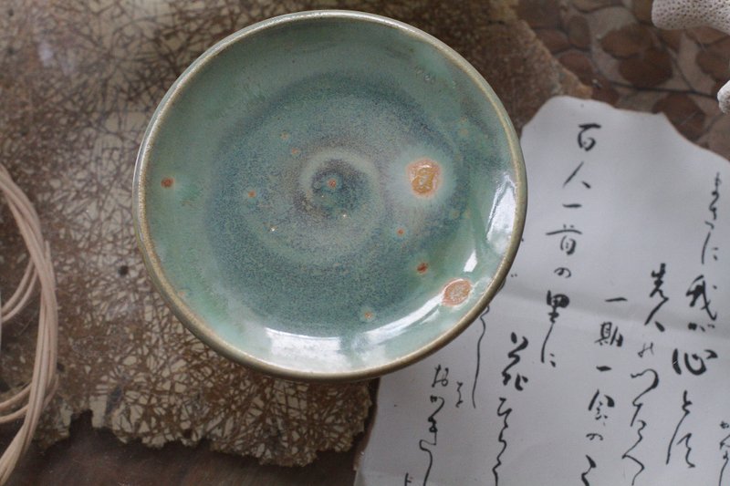 手拉坏宇宙的真相高腳盤/高台/燭台/蛋糕盤 - 盤子/餐盤/盤架 - 陶 綠色