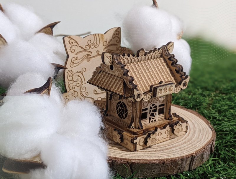 中式 廟宇 手作模型 迷你建築 雕塑 展示模型 Miniature Shrine - 木工/竹藝/紙雕 - 木頭 卡其色