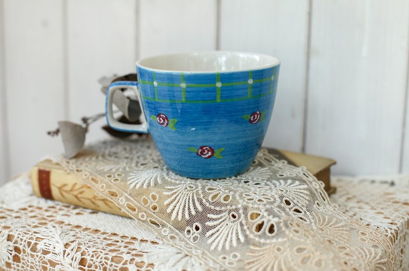 [良い一日のフェチ]オランダのヴィンテージ青い手描きのパターンセラミックマグ - マグカップ - 陶器 ブルー