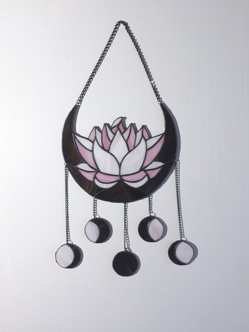 彩繪玻璃月相捕夢網蓮花飾太陽捕集器 - 壁貼/牆壁裝飾 - 玻璃 多色