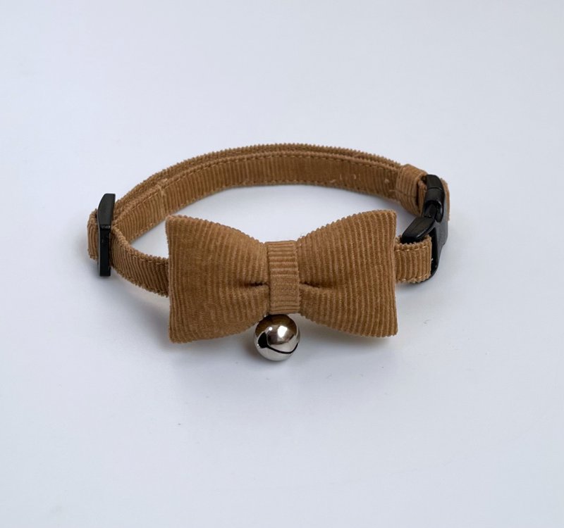 Camel x corduroy ribbon collar cat collar - ปลอกคอ - ผ้าฝ้าย/ผ้าลินิน 