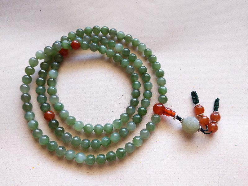ORLI Jewelry Natural Hetian Jade 108 Rosary Ice Jasper 108 Buddha Beads Peony Flower Beads - Necklaces - Jade Green
