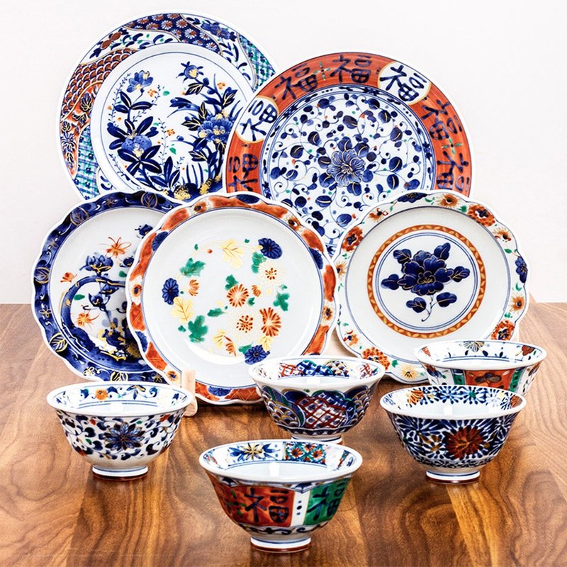 日本藍凜堂青花古風浪漫米飯碗陶瓷盤子大深菜盤家用餐具禮盒套裝 - 碗 - 瓷 