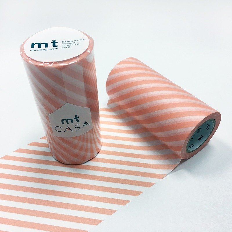 KAMOI mt CASA tape 100mm【Stripe - Salmon Pink (MTCA1104)】 - ตกแต่งผนัง - กระดาษ สึชมพู