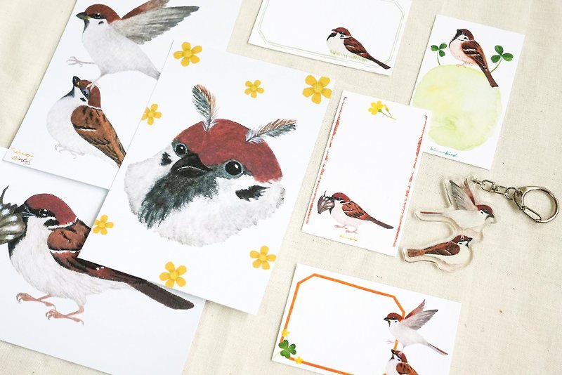 Tree Sparrow Stationery Box Paper Lucky Bag 4 Types 22 Pieces - สติกเกอร์ - กระดาษ สีนำ้ตาล