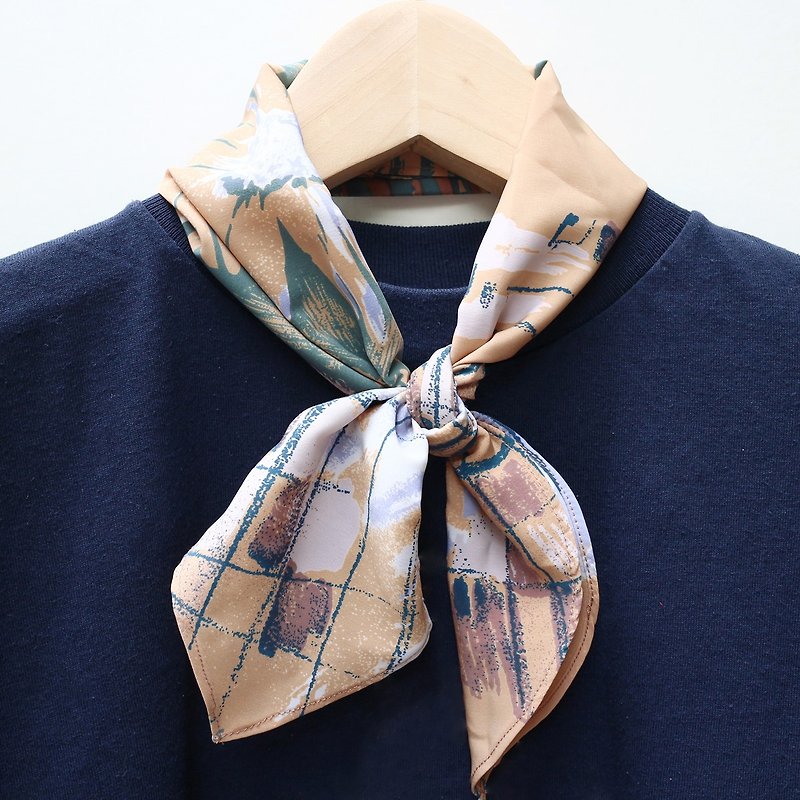 JOJA│日本の古い布の手のスカーフ/スカーフ/リボン/ストラップ - スカーフ - コットン・麻 オレンジ