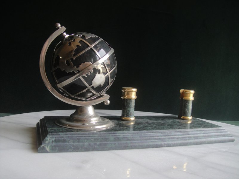 【老時光 OLD-TIME】早期二手台灣製大理石座地球儀名片收納組 - 擺飾/家飾品 - 其他材質 多色