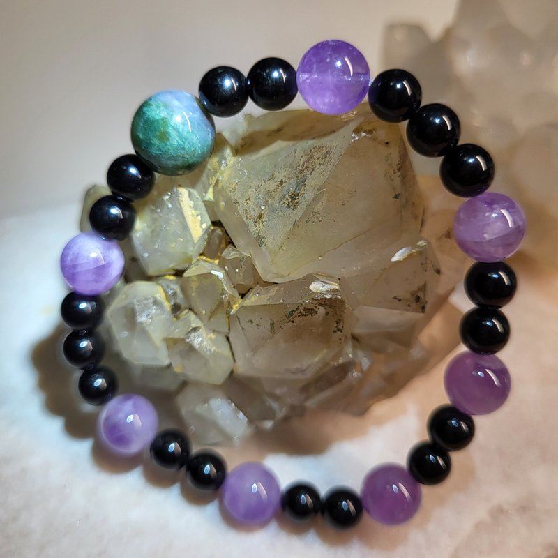 •Tranquil coast at night•Ocean Jasper Lavender Amethyst Colorful Bracelet - สร้อยข้อมือ - คริสตัล หลากหลายสี