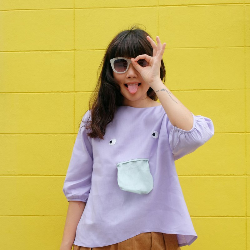 不給糖就搗蛋上衣 - 丁香 - 女裝上衣 - 棉．麻 紫色