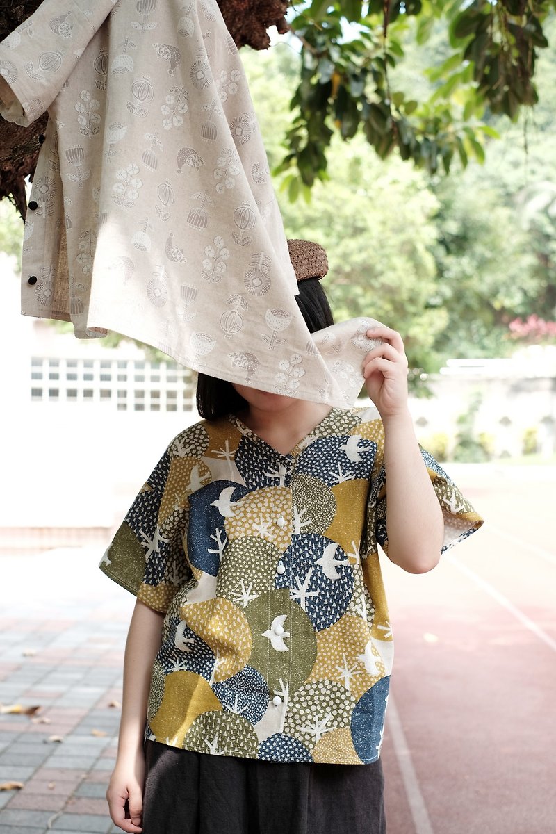 Japanese short-board V-neck short-sleeved shirt models spring, summer and autumn handmade custom-made shirts - เสื้อผู้หญิง - ผ้าฝ้าย/ผ้าลินิน สีส้ม