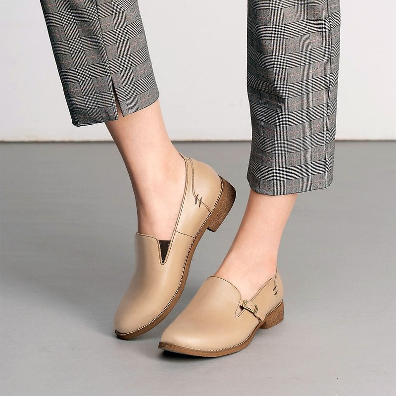 Simple and easy to wear lazy shoes - buckwheat - Women's Oxford Shoes - Genuine Leather Khaki