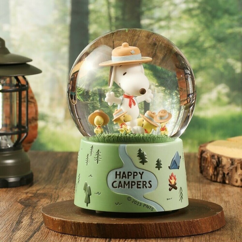 Snoopy Camping Fun Crystal Ball Music Box - ของวางตกแต่ง - แก้ว 