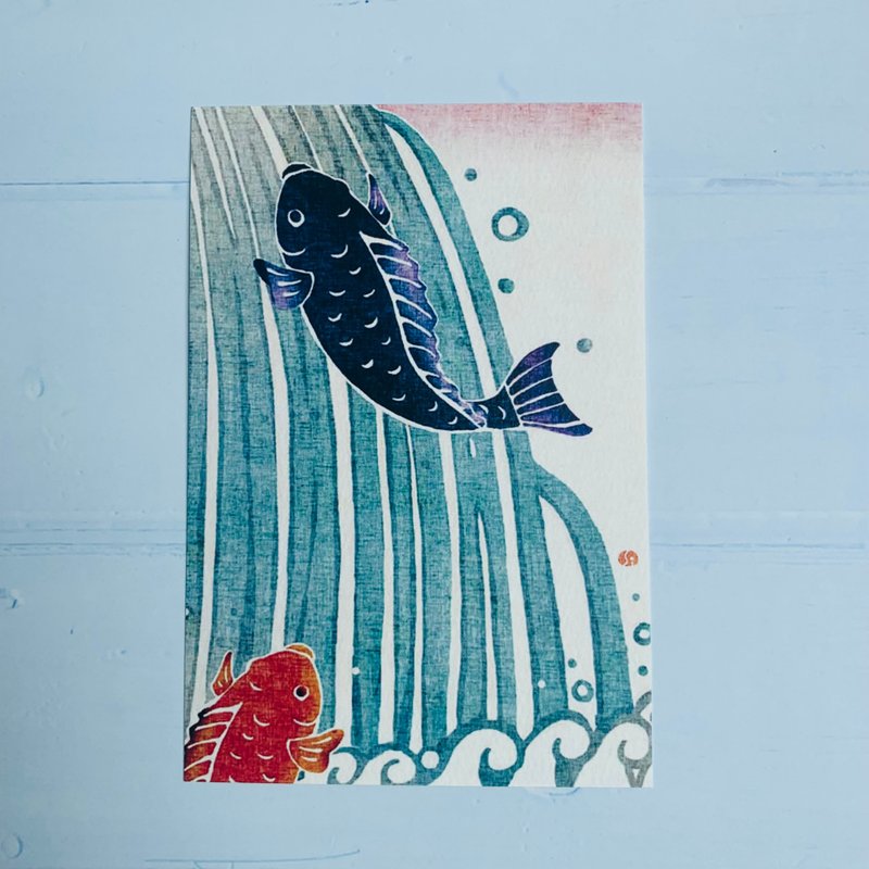 日本明信片/卡片-染繪風-鯉魚躍龍門(代寫卡片) - 卡片/明信片 - 紙 