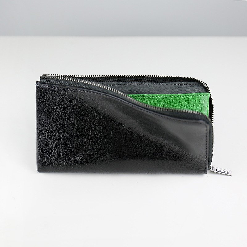 HANDOS color leather long clip - black x green - Wallets - Genuine Leather Black
