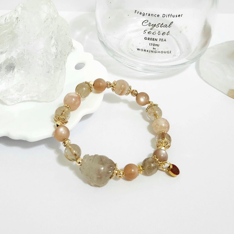 茶晶帶金髮晶龍龜設計手鍊/正偏財都招/消負能量之水晶 - 手鍊/手環 - 水晶 卡其色