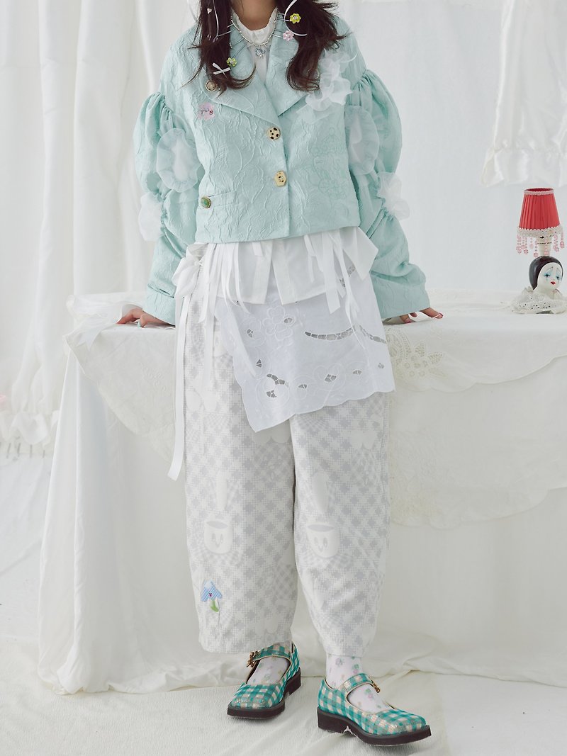 Custom jacquard fabric placemat apron removable casual straight pants - Women's Pants - Cotton & Hemp Gray
