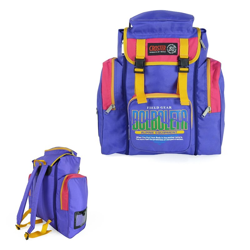 A‧PRANK: DOLLY :: Vintage VINTAGE peach purple yellow color matching backpack (B807002) - กระเป๋าเป้สะพายหลัง - วัสดุกันนำ้ สีม่วง